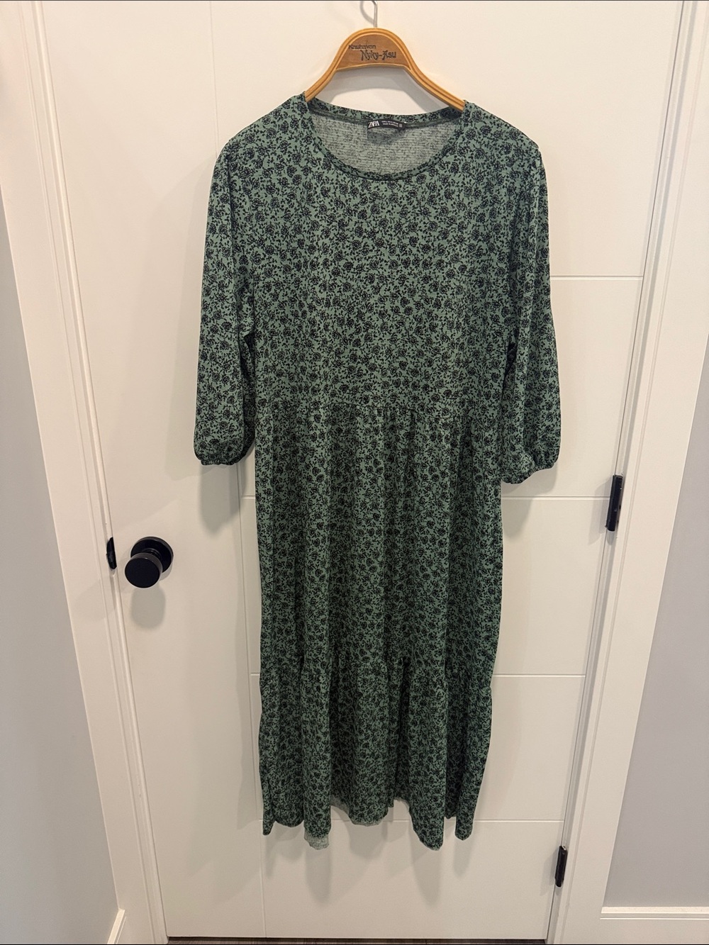 Zara Green Floral Midi baby doll style dress size large